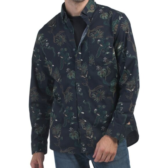 NEW SCOTCH & SODA Printed Long Sleeve Button Front Shirt :Dark Blue 362mn - Picture 1 of 2